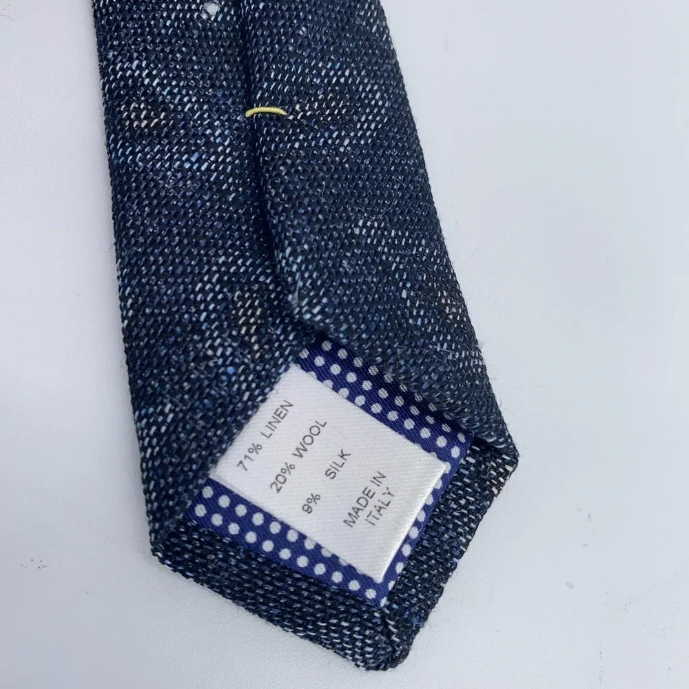 Eton Tie Mens One Size Blue Paisley Linen Professional Luxury Necktie Italy Made